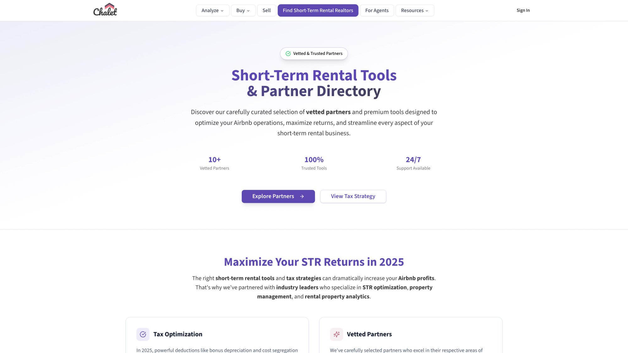 Chalet STR vendor directory showing property managers, cleaning services, and furnishing specialists