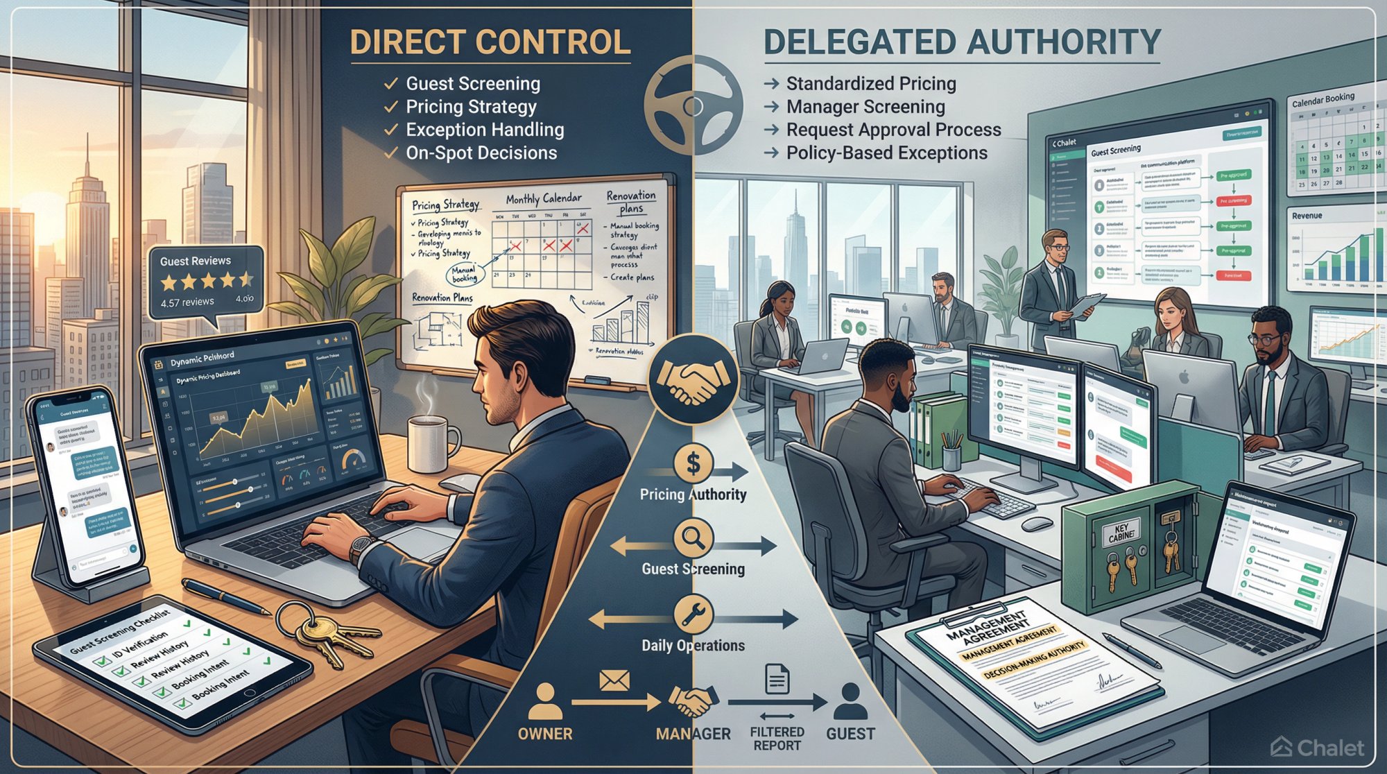 Visual representation of control versus convenience tradeoff when hiring property managers