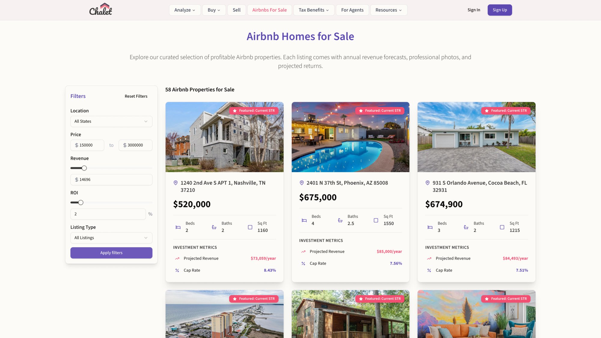 Chalet's curated Airbnb rentals for sale marketplace