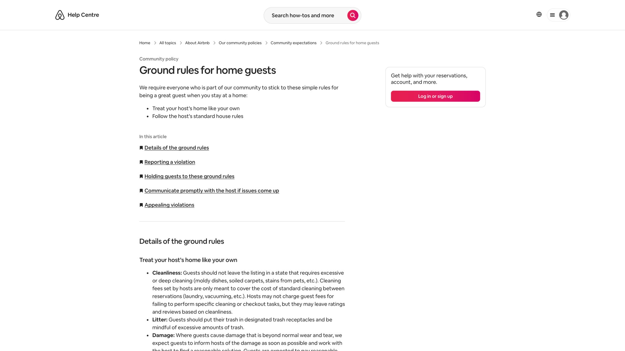 Airbnb Help Center article showing official guidance on adding and managing checkout instructions for hosts