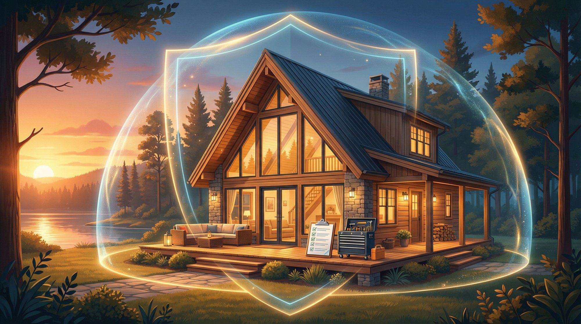 Well-maintained Airbnb property at golden hour symbolizing protected investment through smart budgeting