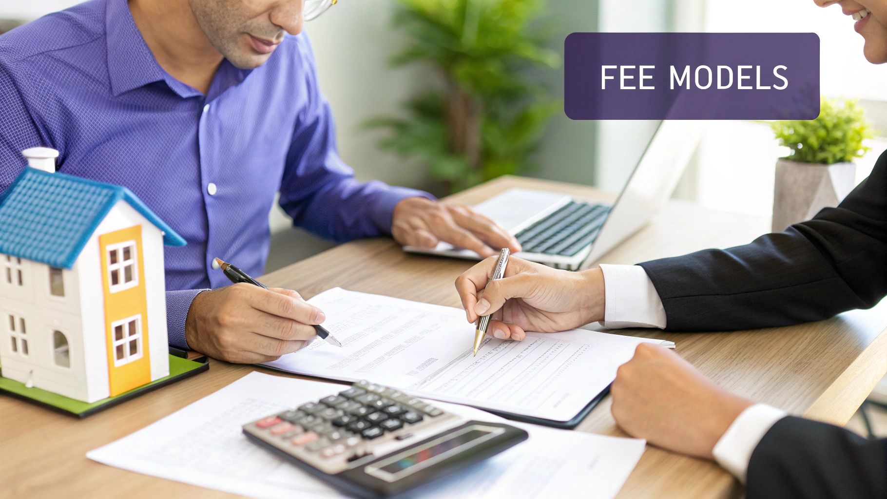 A property manager and owner shaking hands over a contract, symbolizing a business agreement