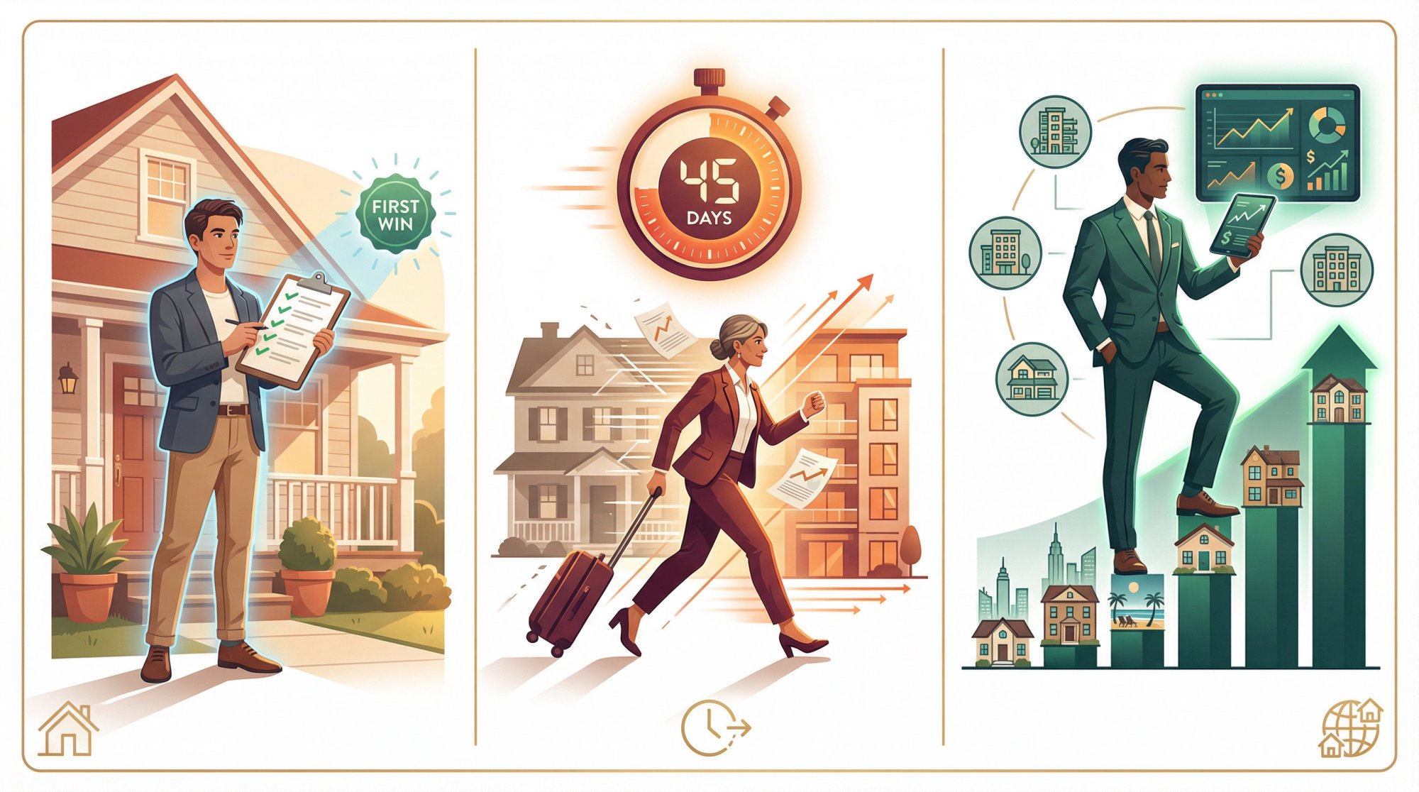 Three investor profiles for Airbnb market selection: first-time buyer, 1031 exchange, and portfolio builder