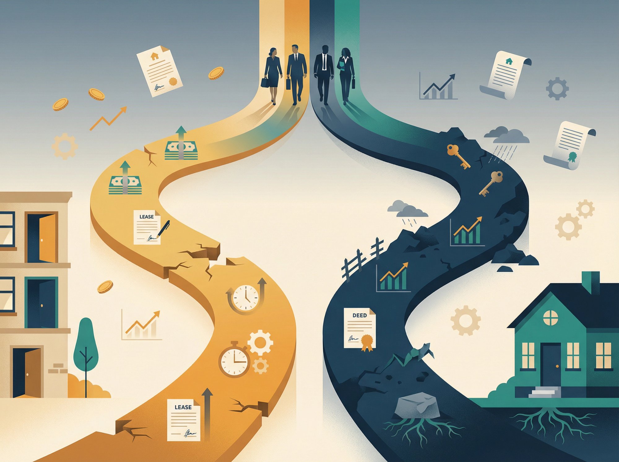 Visual metaphor showing two diverging investment paths converging into a hybrid approach for STR success