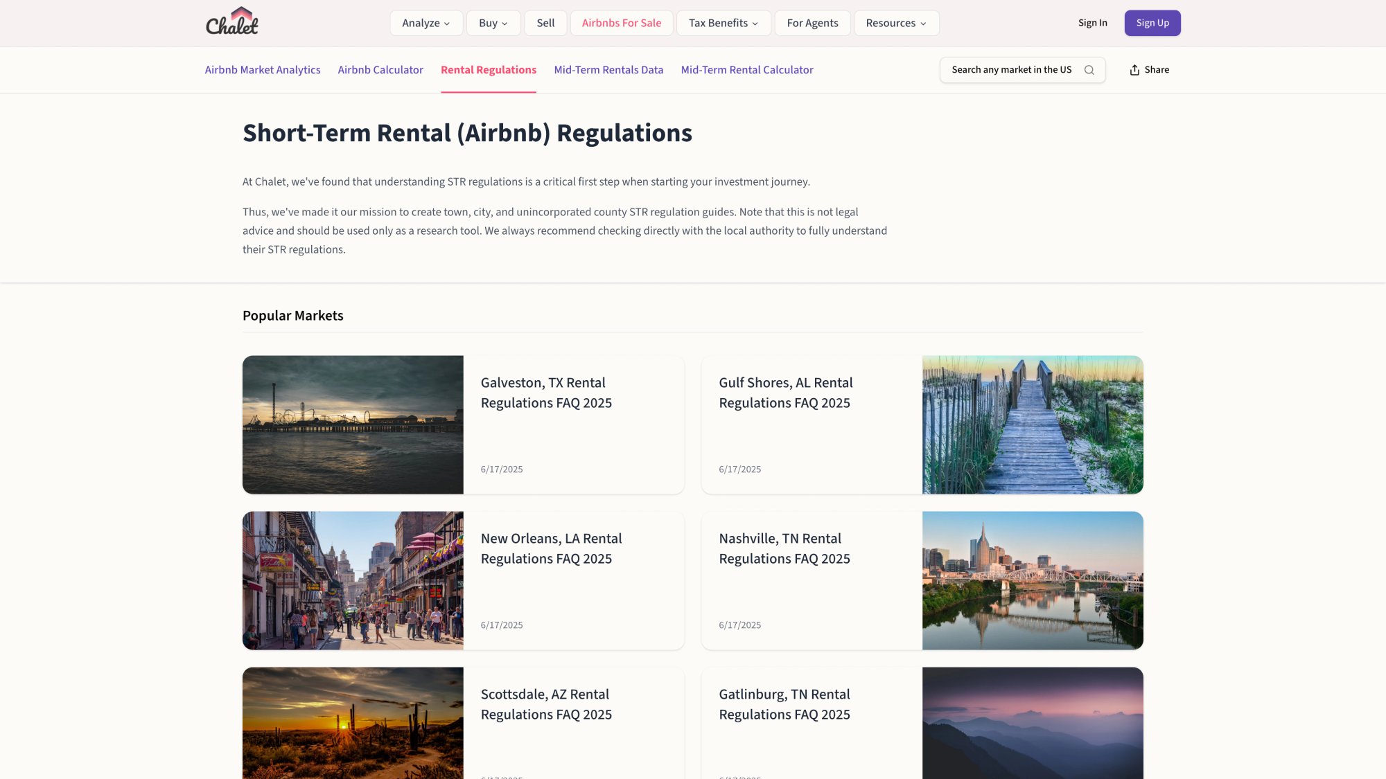 Chalet's comprehensive STR regulation database for researching local permit requirements
