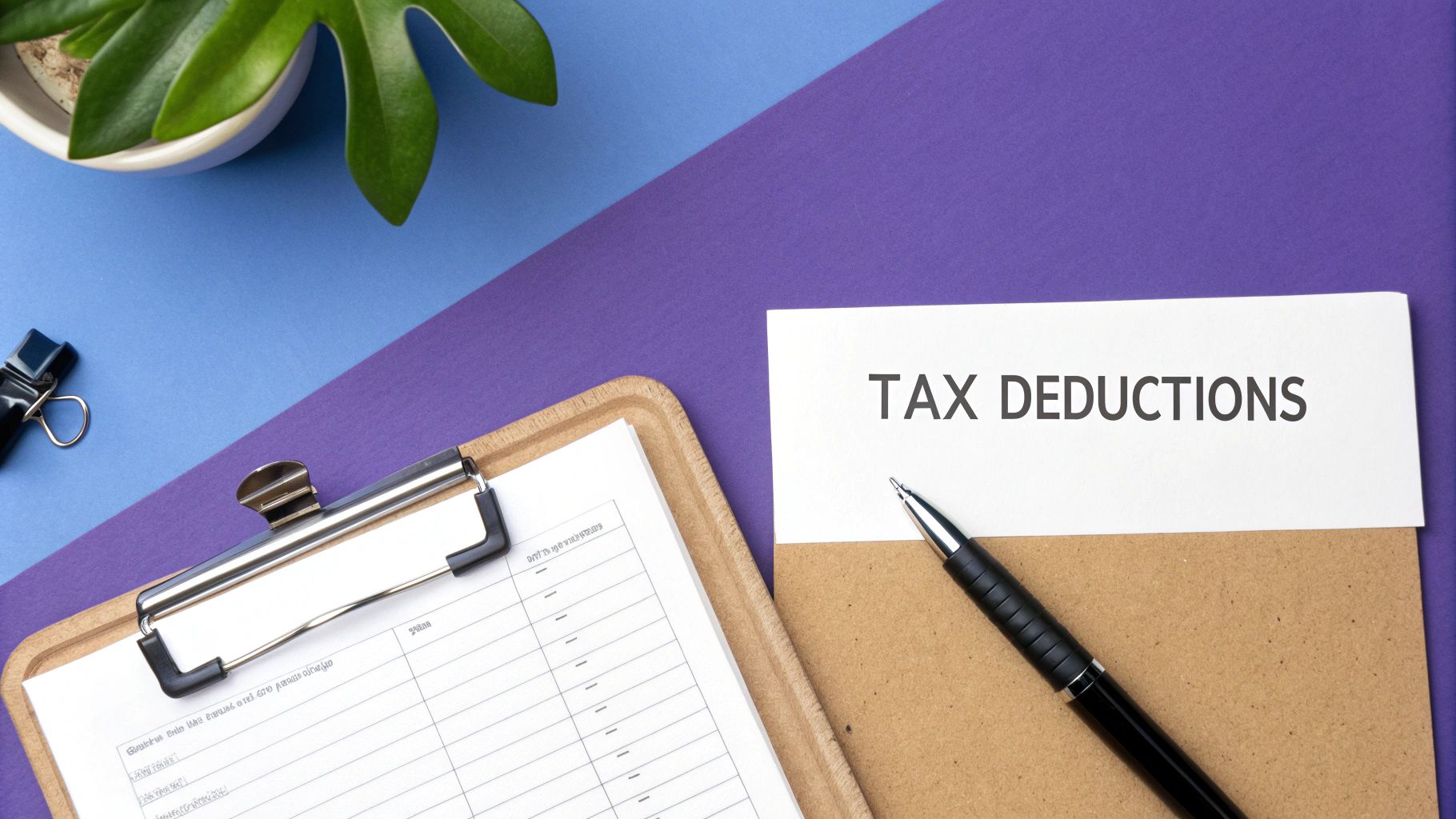 A well-organized desk with a laptop, calculator, and neatly arranged documents, symbolizing the process of tracking tax deductions for a short-term rental property.