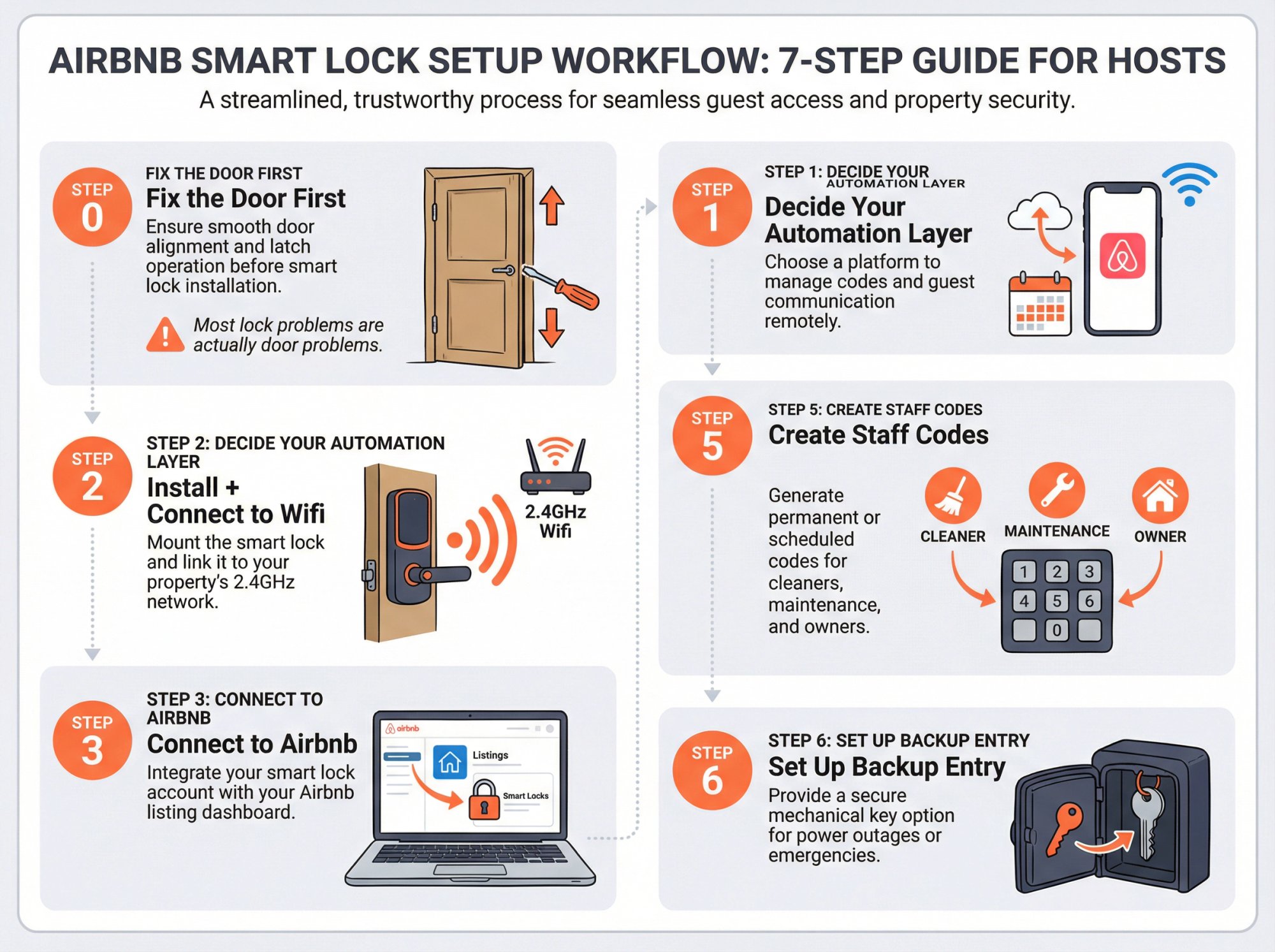 Seven-step smart lock setup process for Airbnb hosts to prevent guest lockouts and emergencies