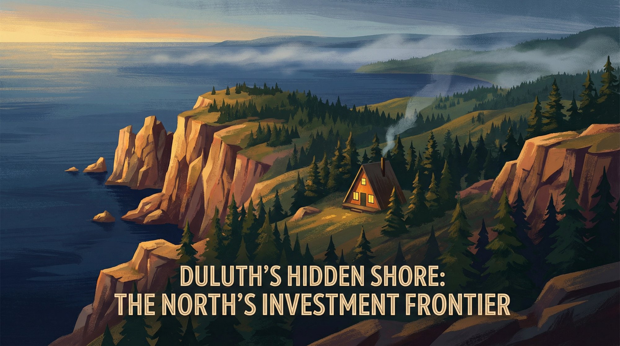 Duluth Minnesota dramatic North Shore cliffs overlooking Lake Superior with cozy cabin rental properties