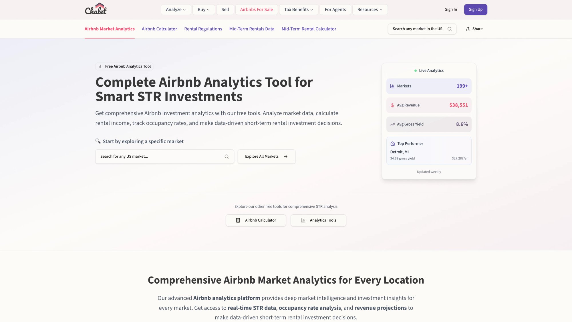 Chalet's free Airbnb market analytics dashboard showing real-time occupancy data