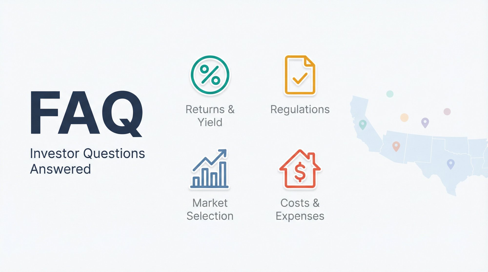 FAQ graphic for Sun Belt Airbnb investment questions with Q&A visual elements and market analysis icons