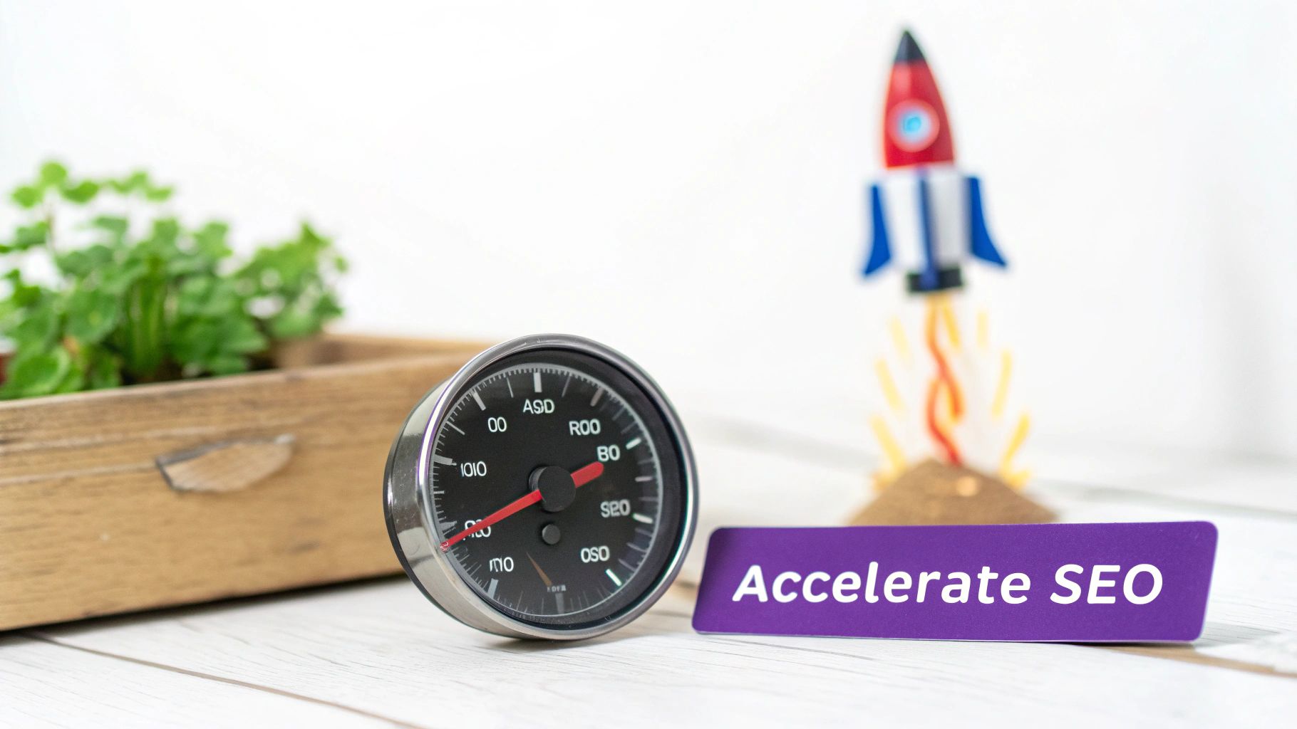 A rocket taking off, symbolising accelerated SEO growth and faster results.