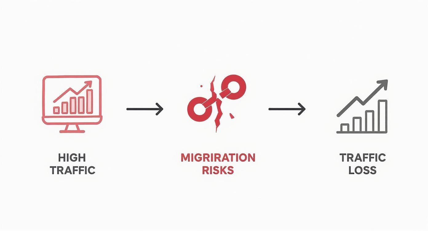 Infographic showing that high traffic can lead to traffic loss if a poor migration occurs.