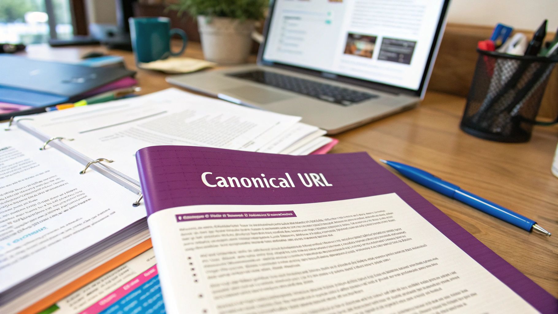 A visual representation of multiple URLs pointing to one canonical URL.