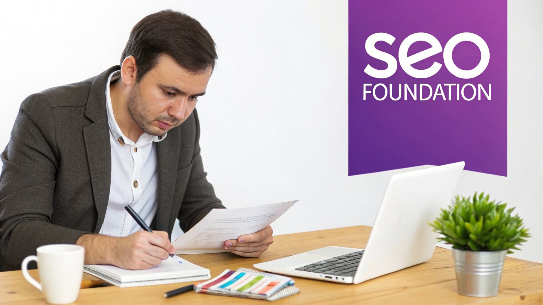 A compass on a wooden desk, symbolizing strategic direction for an SEO plan.