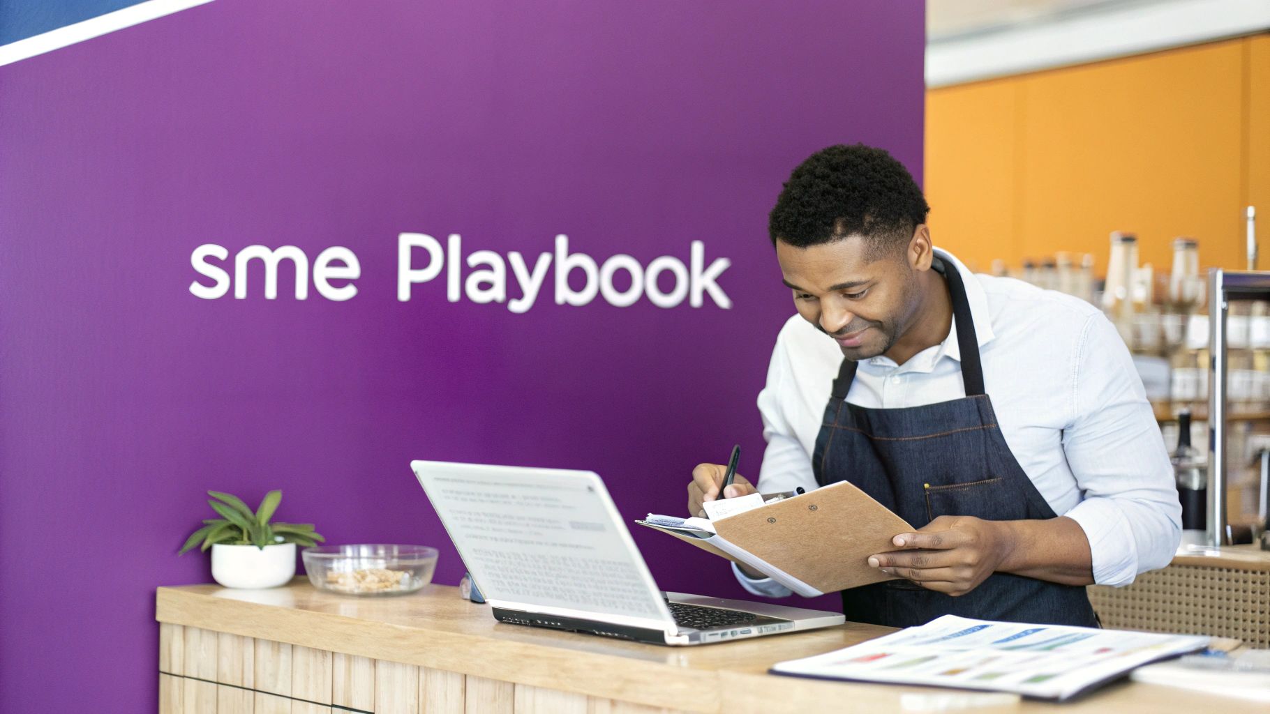 A team of professionals planning a marketing strategy around a table.