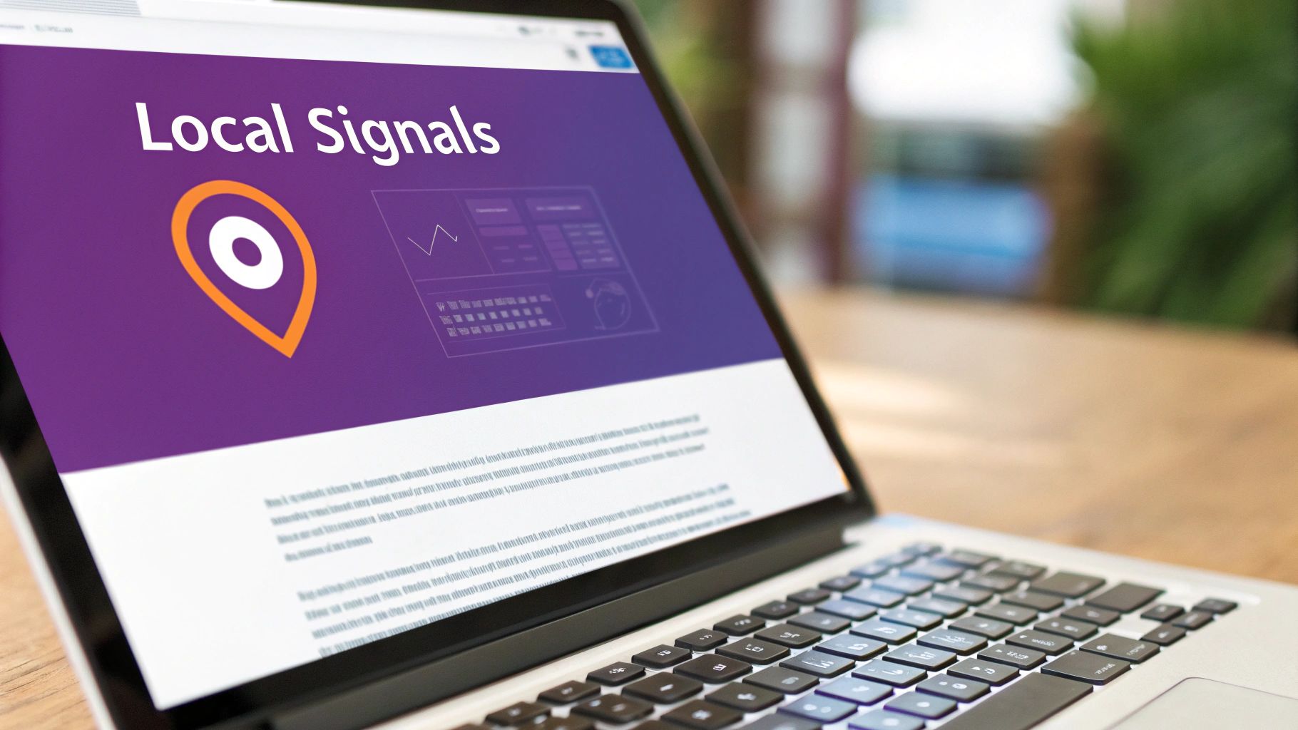 A website on a laptop screen showing a map and location-specific content, indicating on-page local signals.