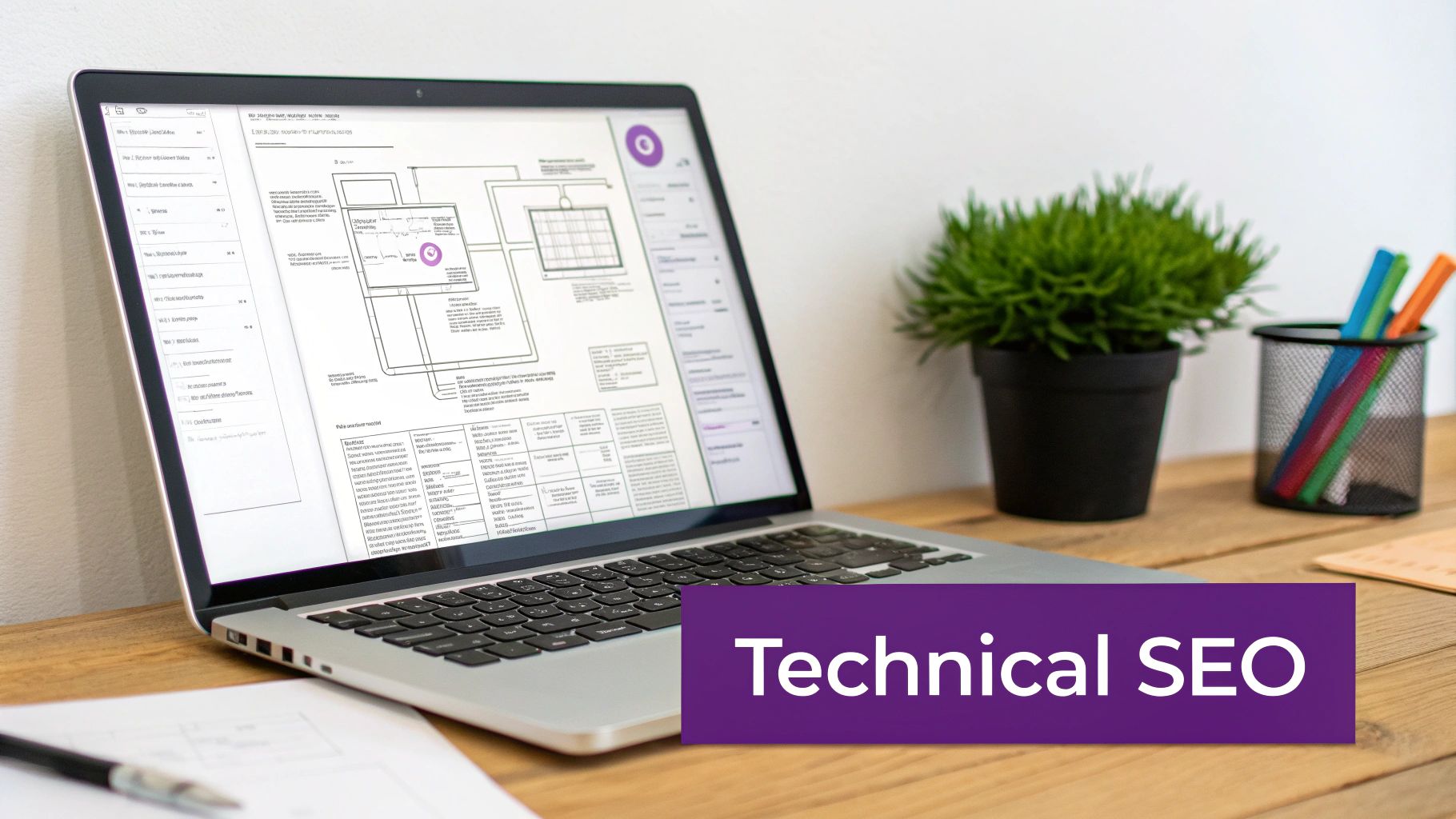 A person optimising a product page on a laptop, with charts and product images visible on the screen.