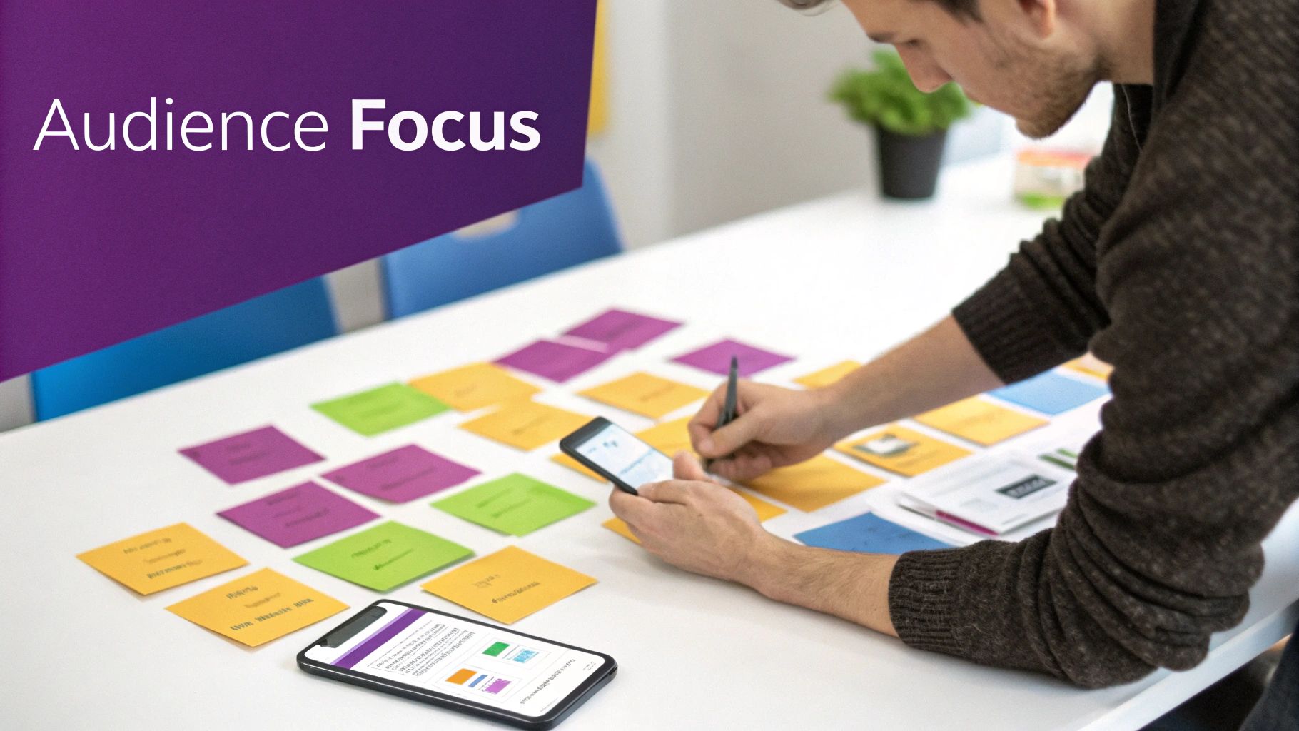 A person typing on a laptop with a lightbulb graphic, symbolising content ideas for a business blog.