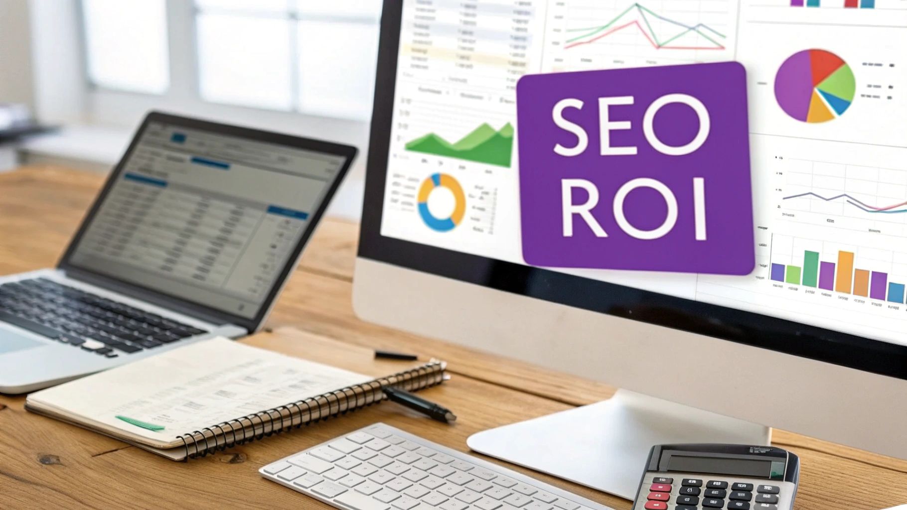 A person looking at a laptop screen with a large question mark icon, representing SEO questions.