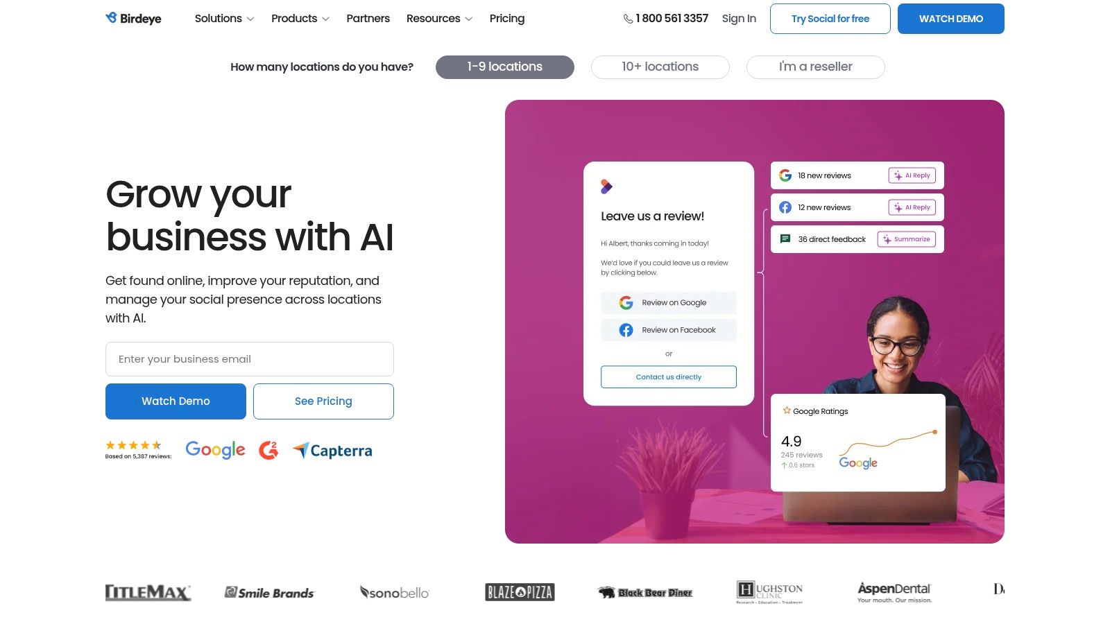 Birdeye (UK) dashboard showcasing customer experience and review features