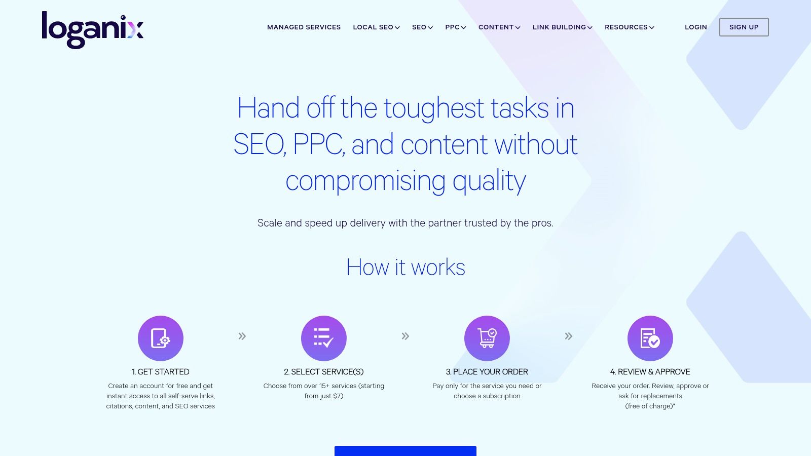 The Loganix dashboard showing link building products and pricing