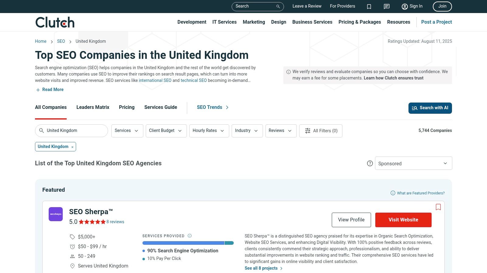 Clutch UK SEO Firms Directory