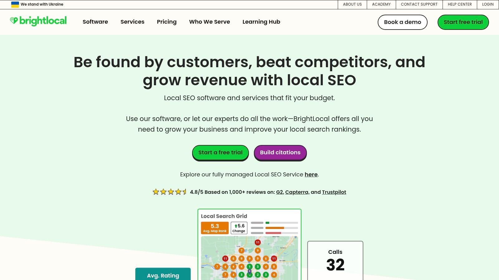 BrightLocal report dashboard showing local search rankings and analytics
