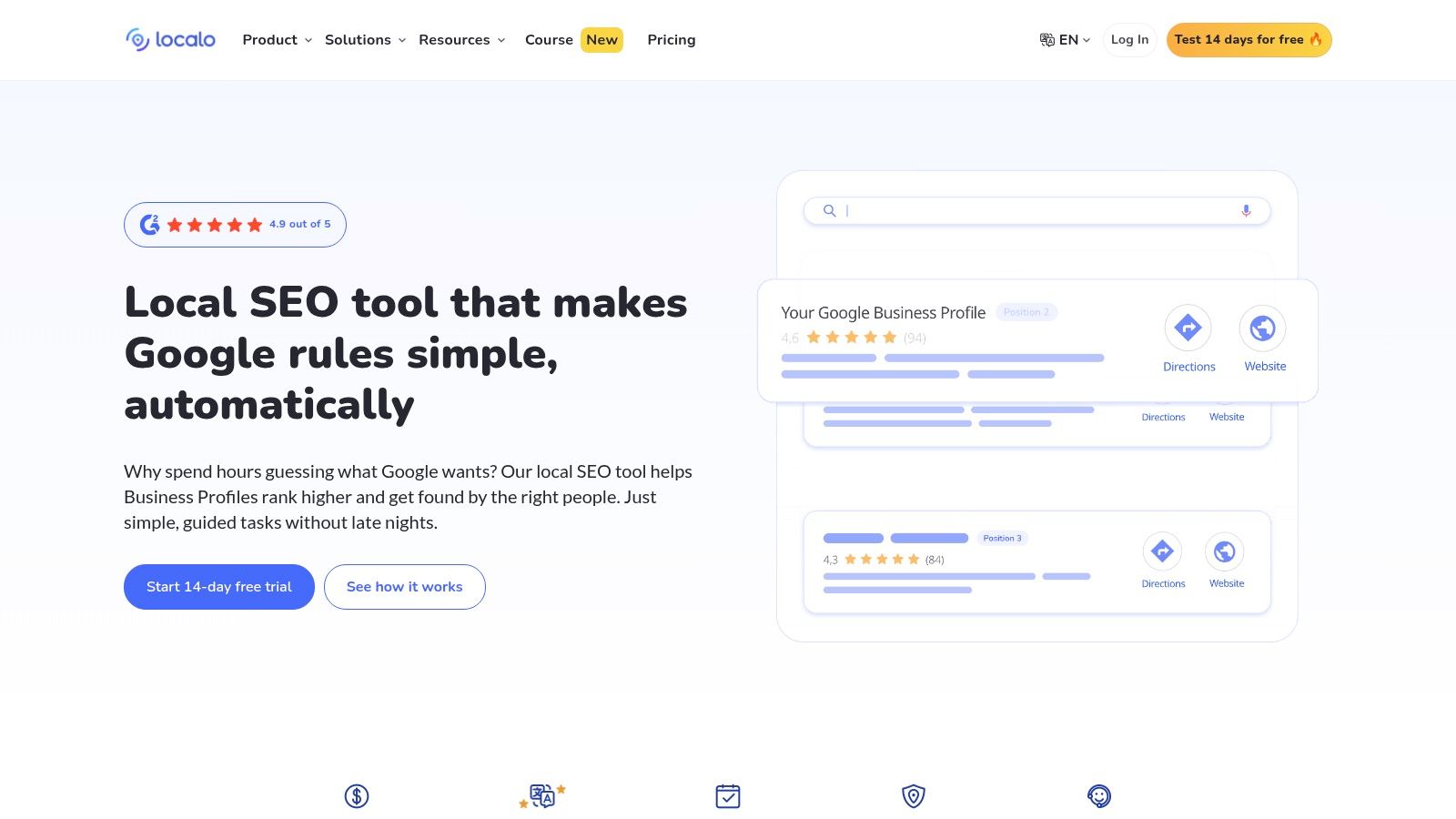 Localo AI Agent feature showcasing its GBP optimisation capabilities