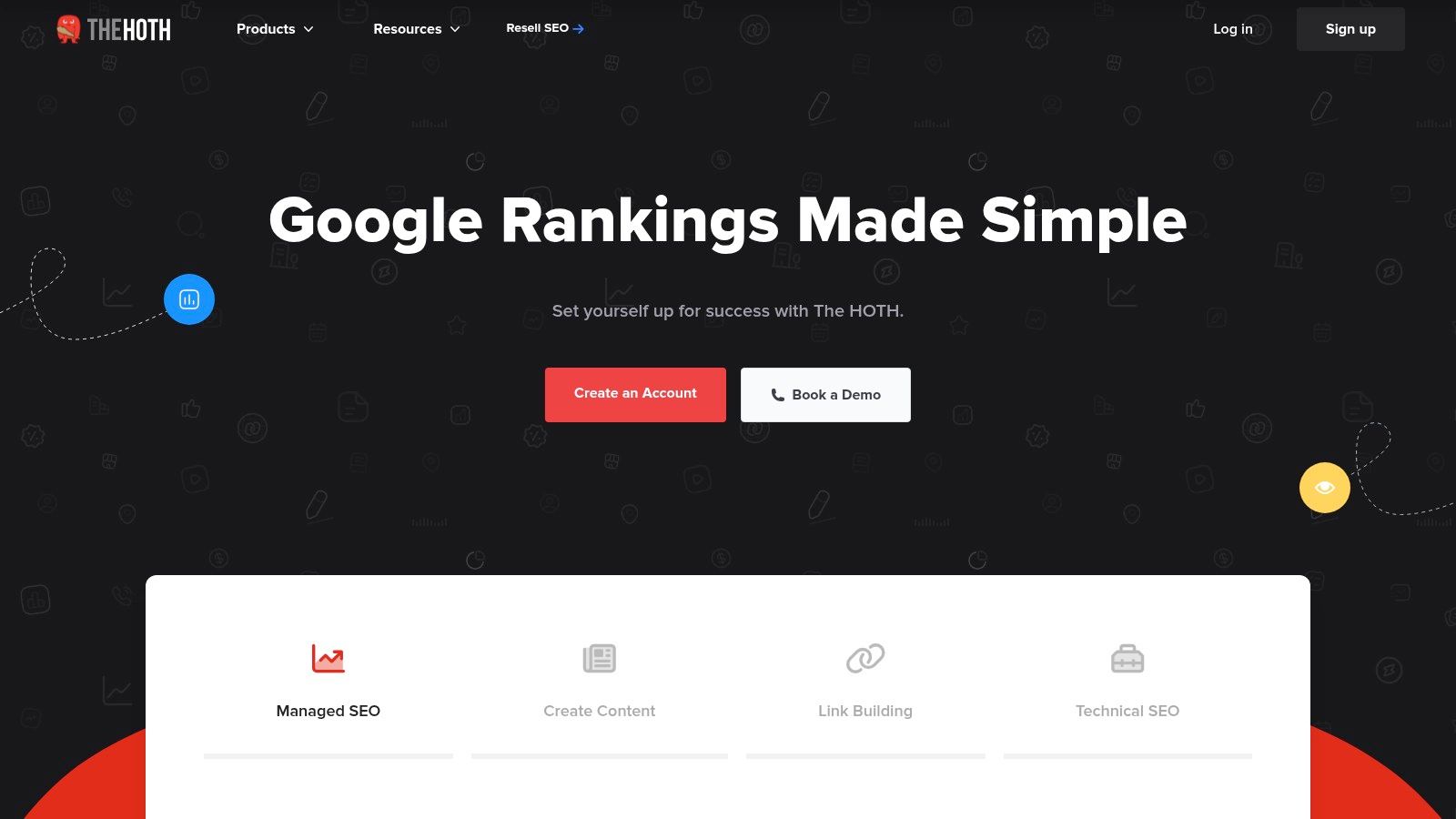The HOTH dashboard showcasing SEO and link building products