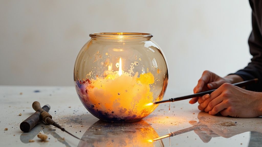 Candle holder glass casting warm light