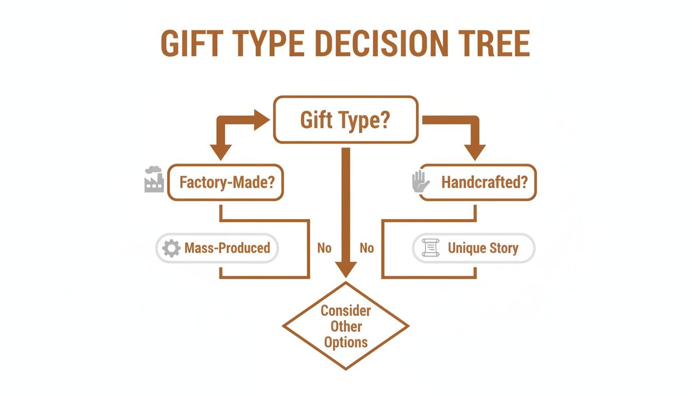 A gift type decision tree flowchart illustrating choices between factory-made or handcrafted gifts.