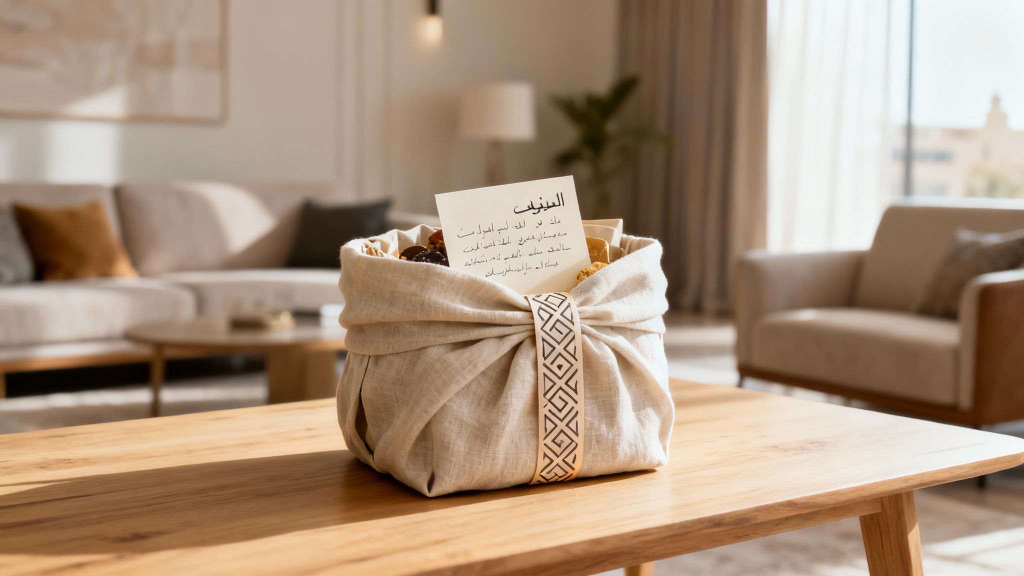 A beautiful gift basket filled with wellness products and gourmet treats, set against a neutral background.