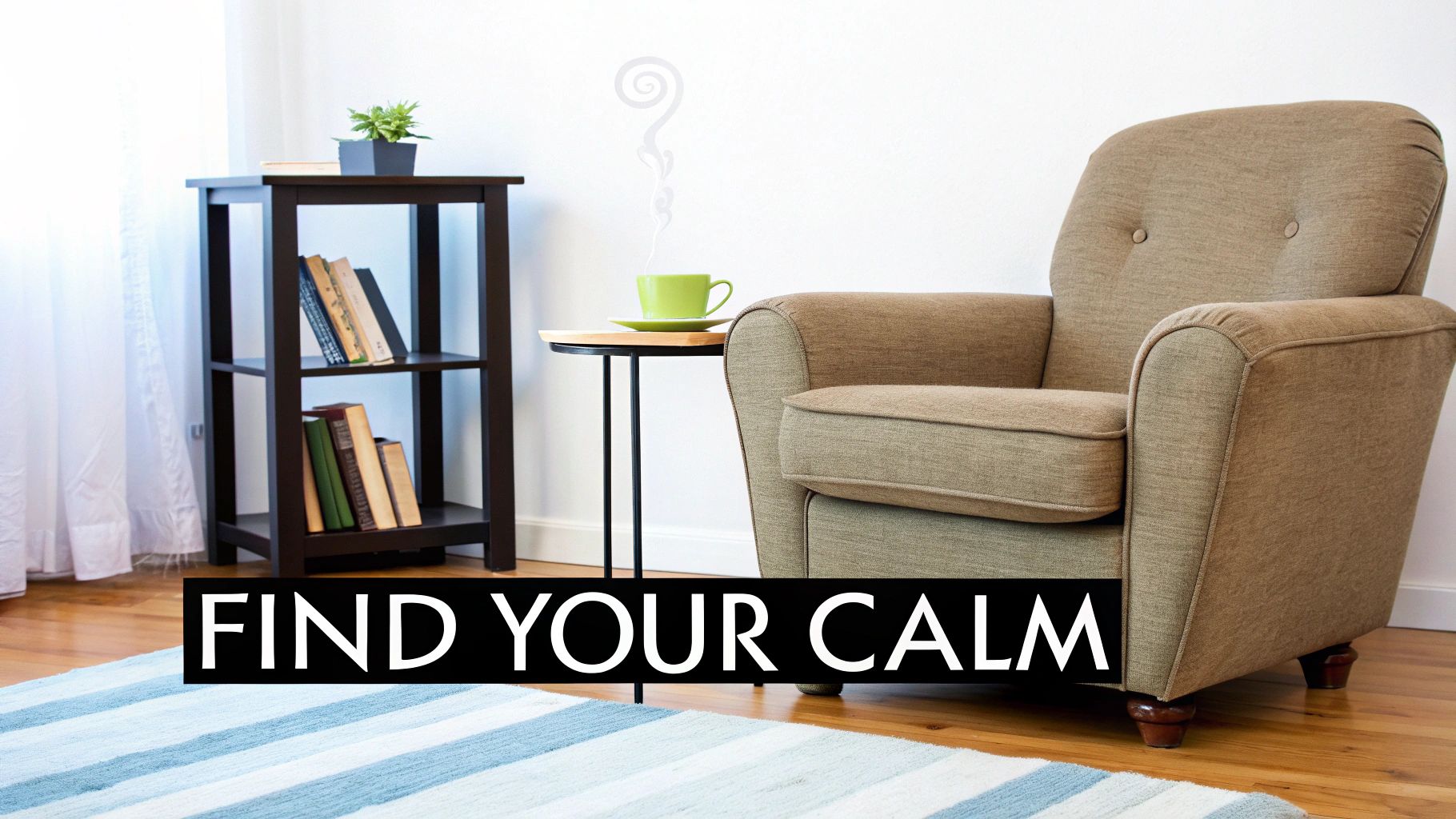 A person sitting comfortably in an armchair, deeply engrossed in reading a book, with a calm and focused expression.