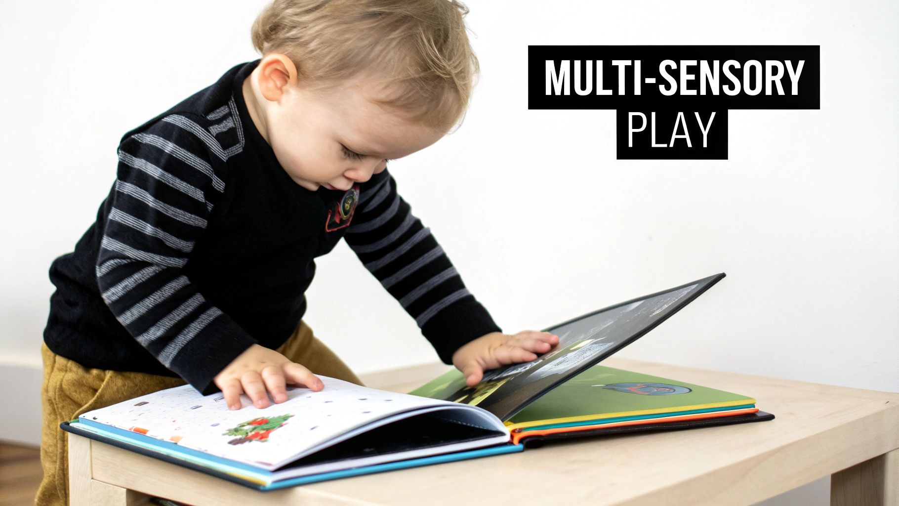 A young child enthusiastically interacting with a pop-up book, her face lit with wonder.