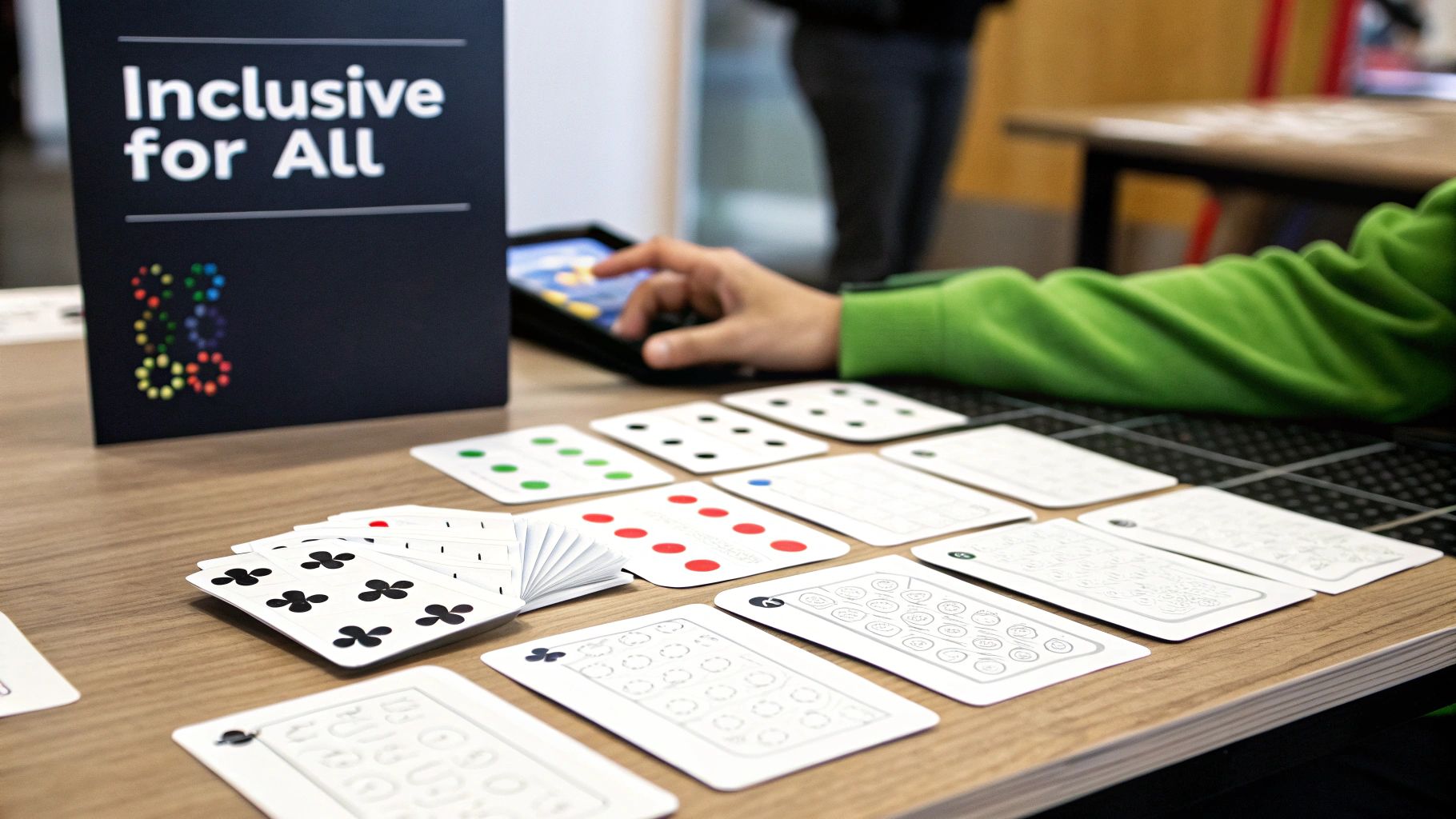 A close-up of a feelings chart with inclusive symbols and diverse faces.