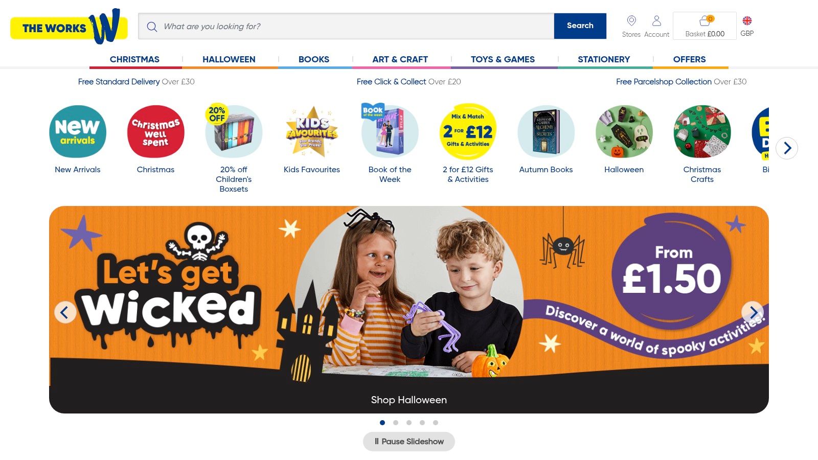 The Works website showcasing its children's book section with various offers.