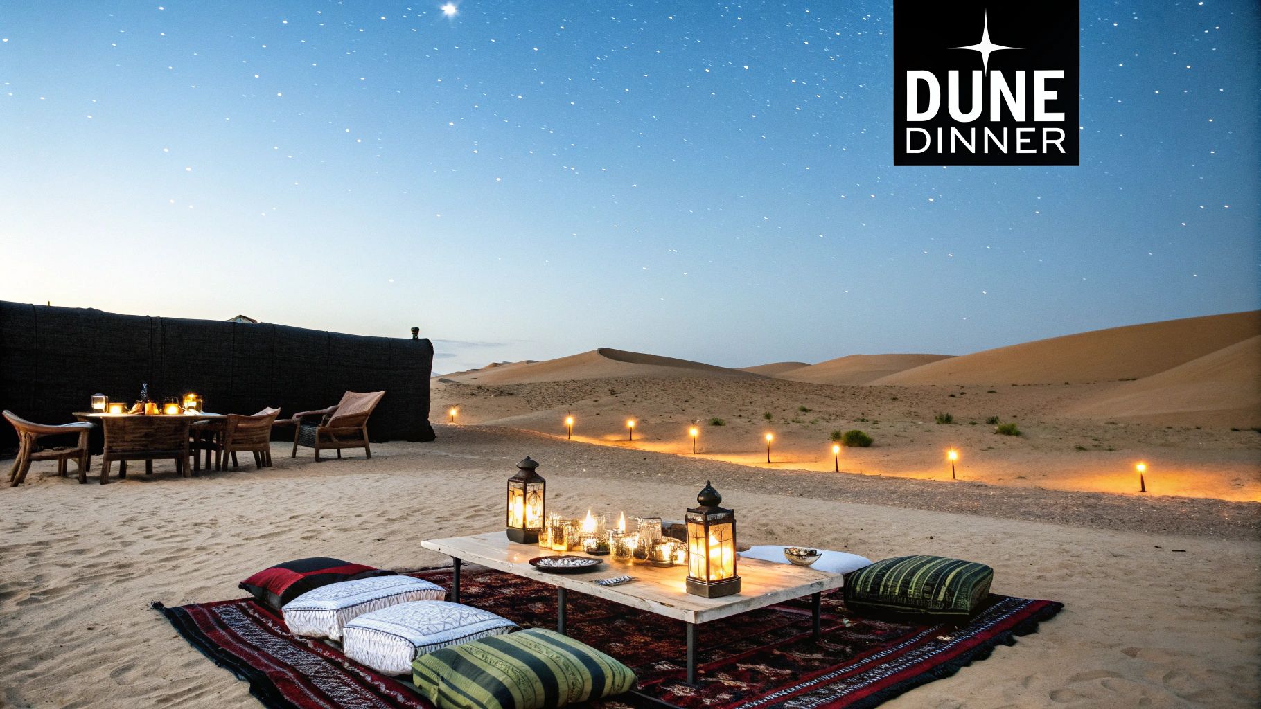 Couple enjoying a romantic desert safari dinner in Dubai