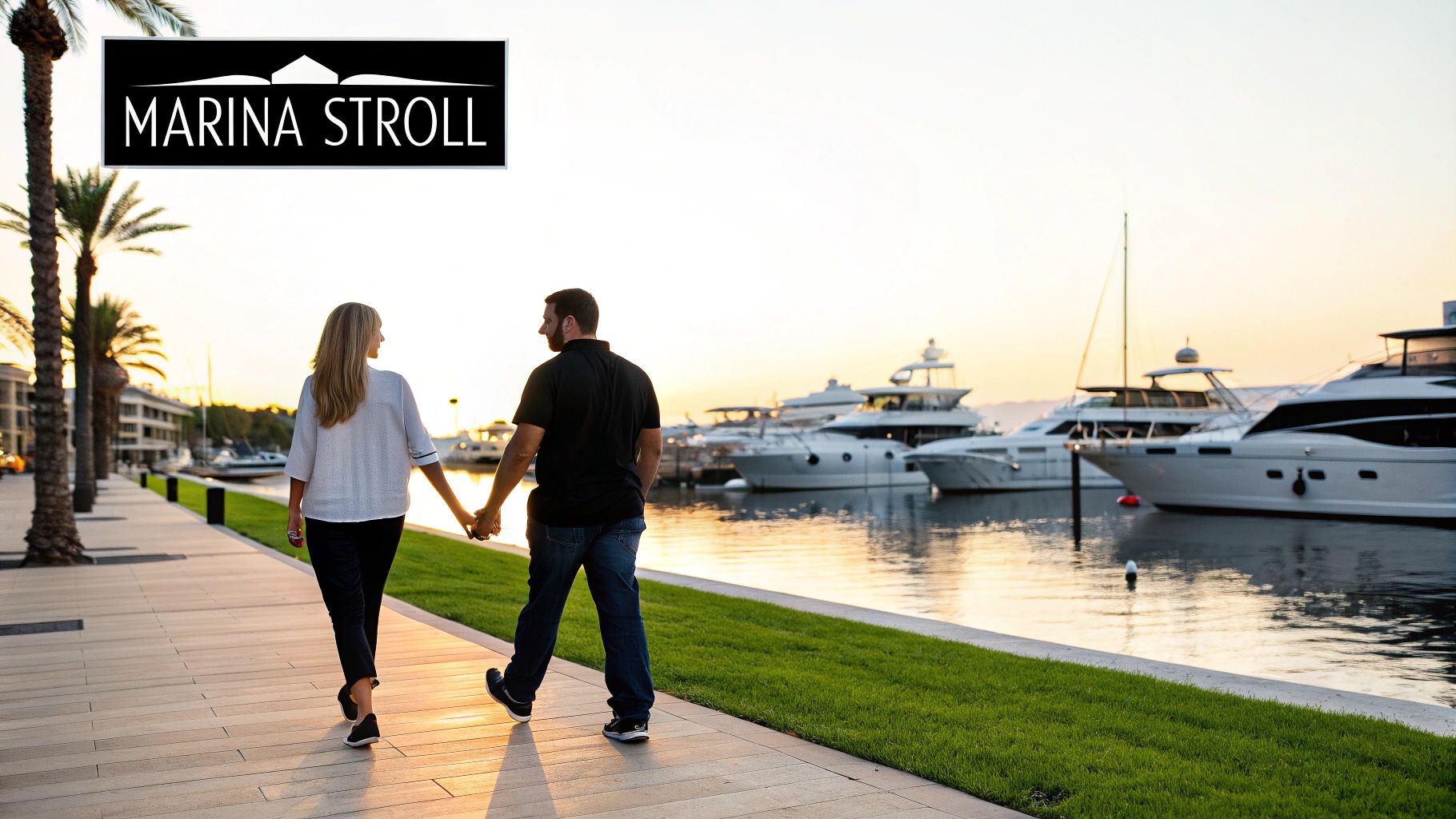 Couple enjoying a romantic walk along Dubai Marina