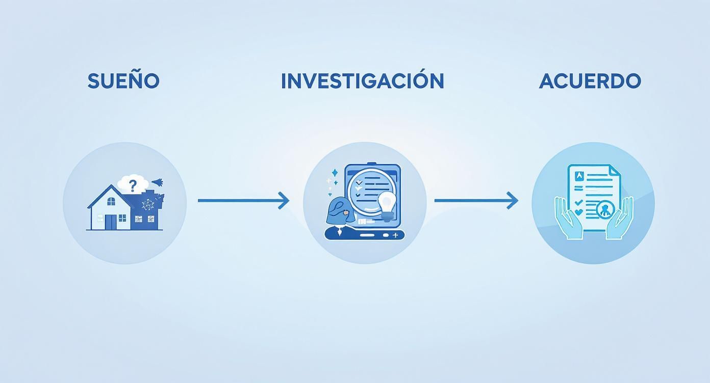Una pareja joven revisando documentos y planos mientras planifica la compra de su casa.