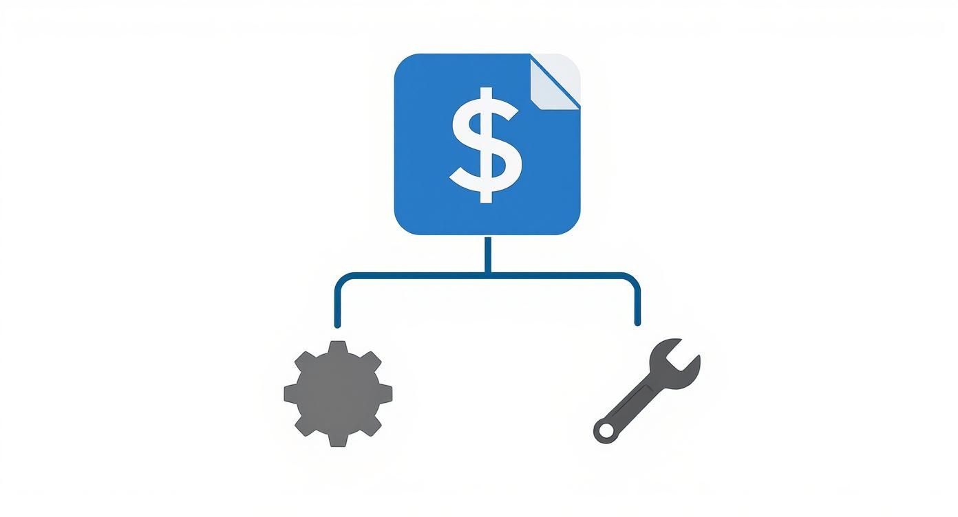 An infographic showing a hierarchy diagram of a repair bill. The top level is "Total Cost," which branches down to "Parts" and "Labor," illustrating the two main components of the car door handle replacement cost.