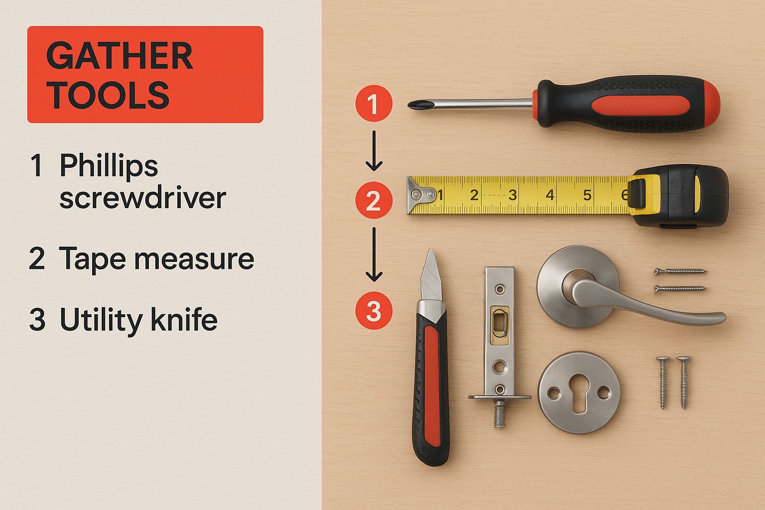 Infographic about how to replace interior door handle