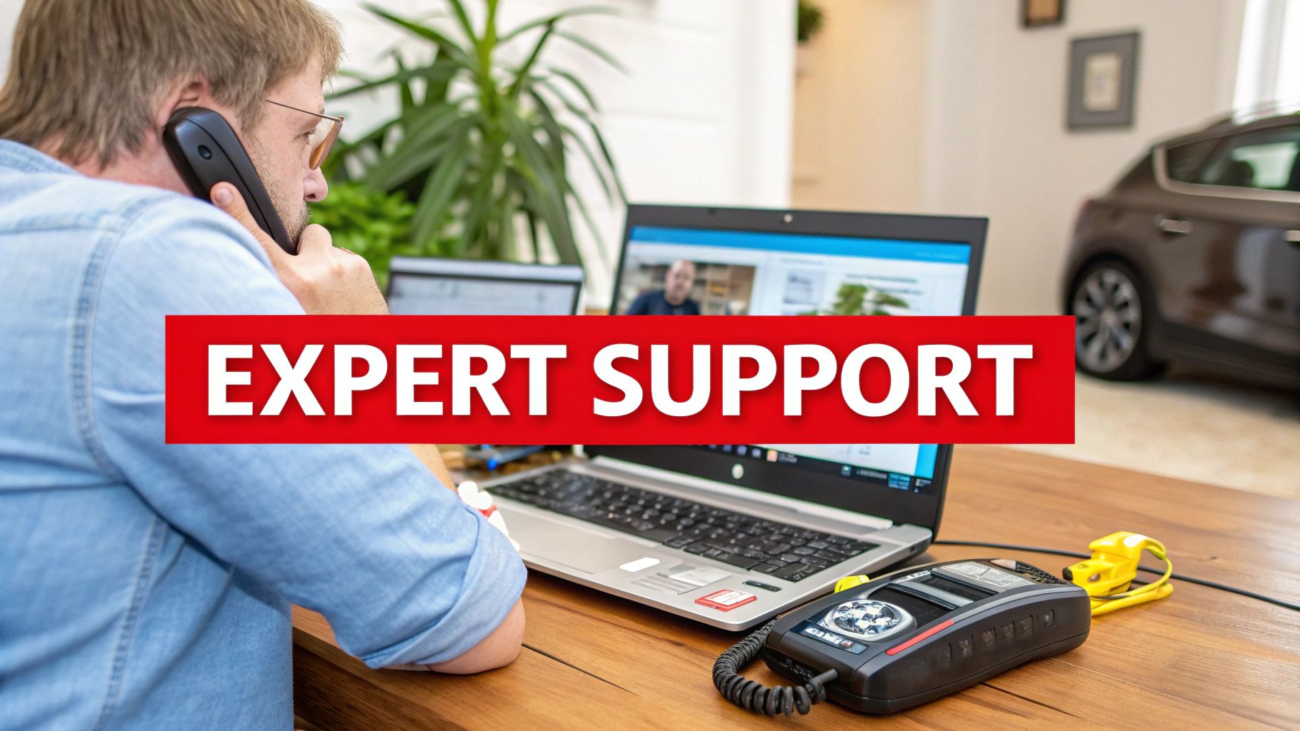 A customer service representative with a headset on, ready to help with auto parts questions.