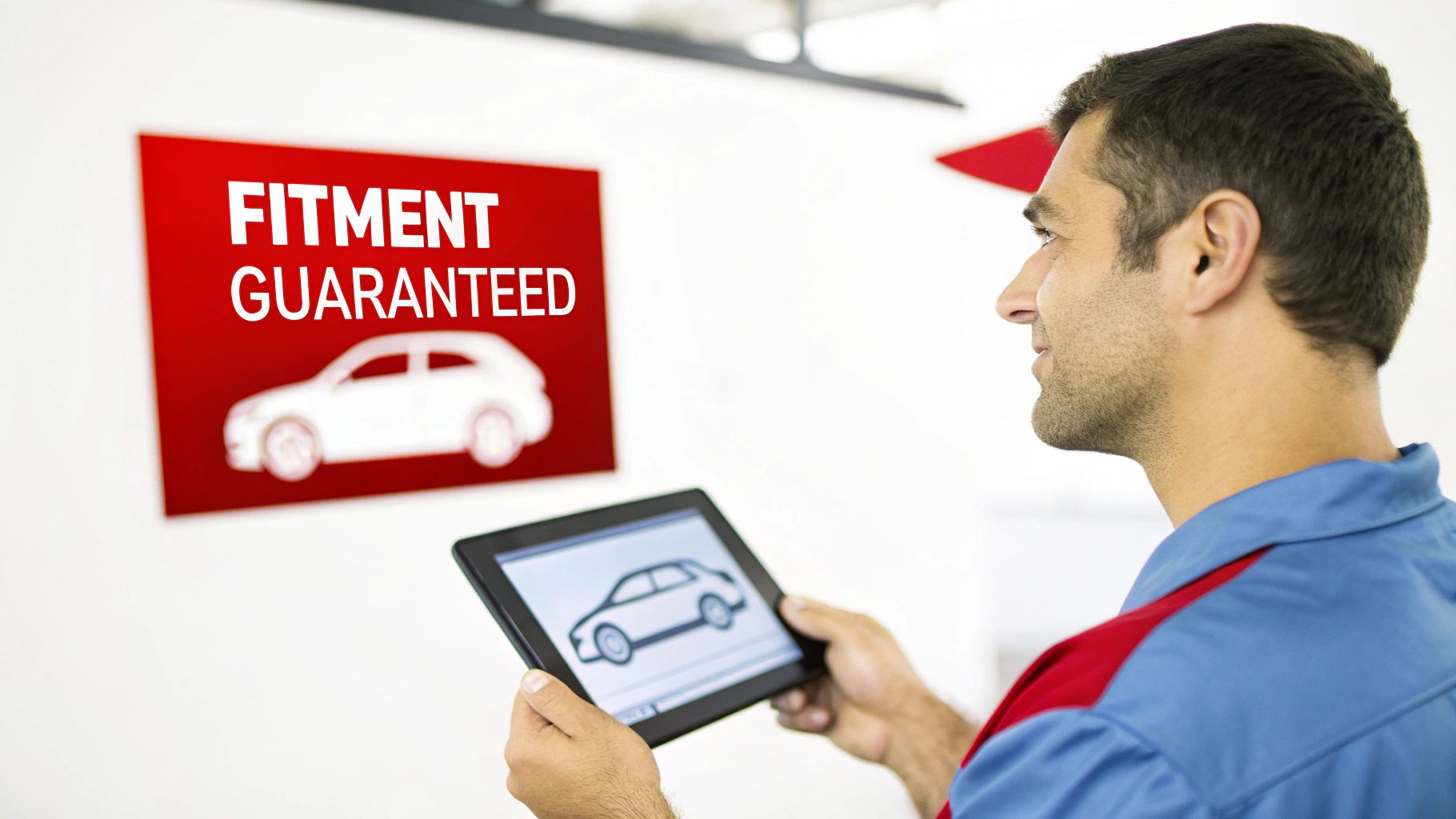A mechanic confidently installing a new car part