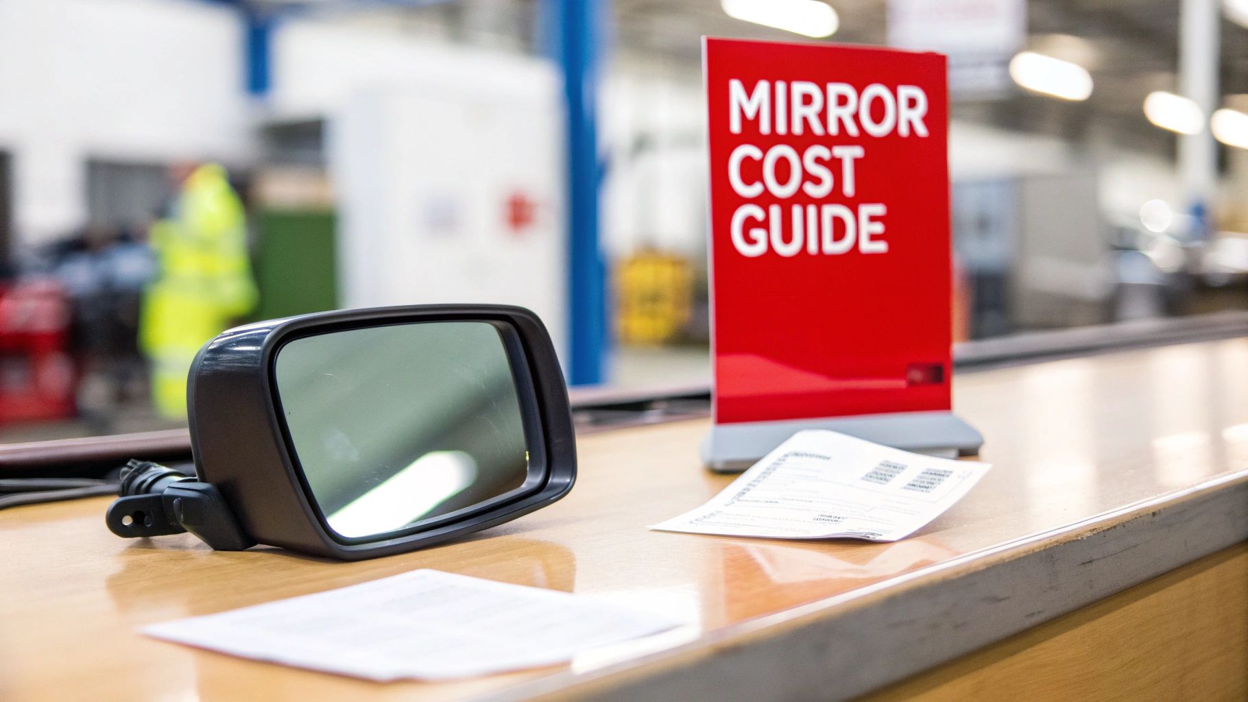 A close-up of a modern car's side mirror showing integrated turn signals and a sleek design.