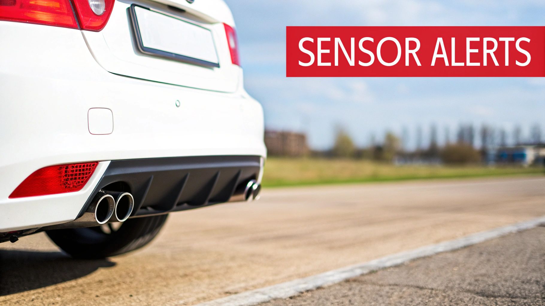 Close-up of a dirty car bumper with a parking sensor, showing the need for visual inspection.