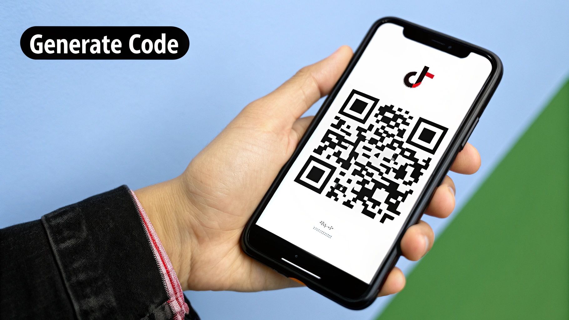 A customized QR code for TikTok featuring a logo and brand colors.