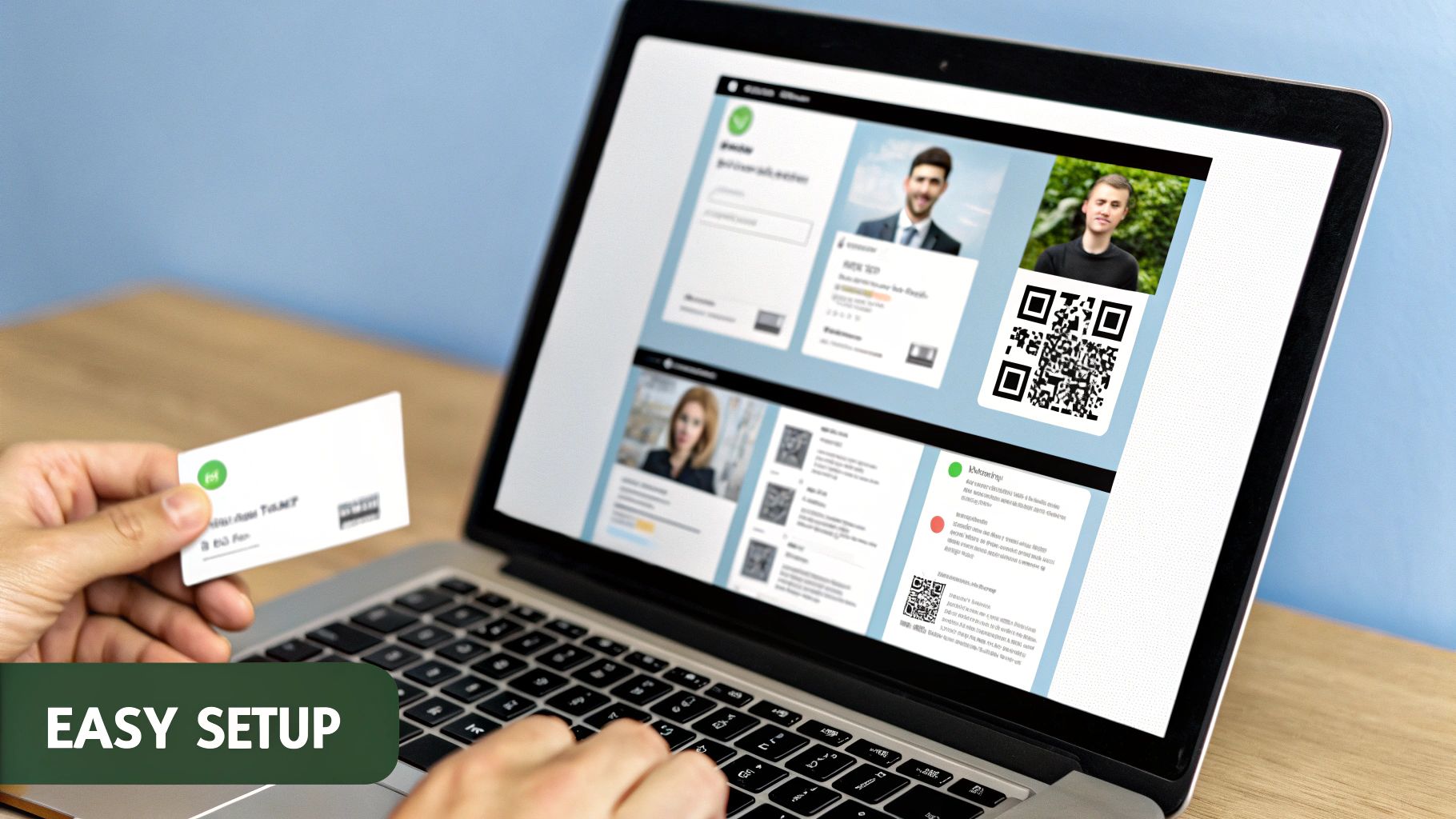 Close-up of a person scanning a stylish, branded digital business card QR code on a smartphone.