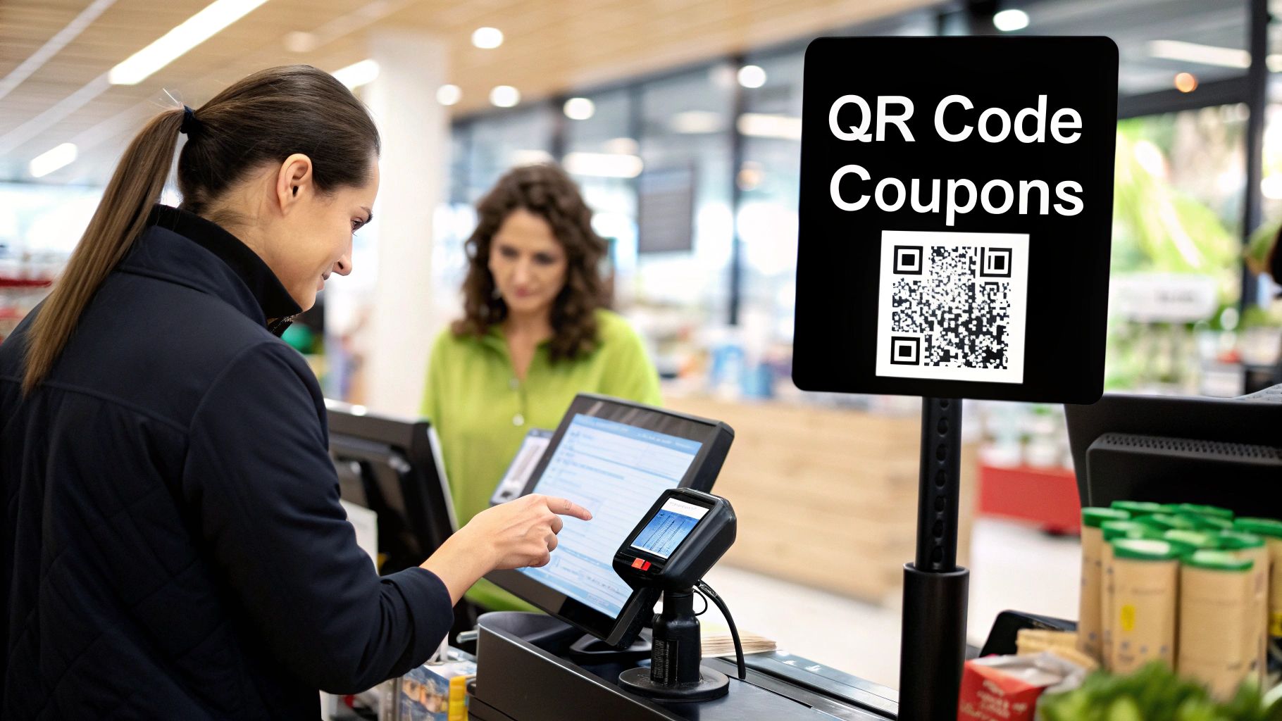 A smartphone scanning a QR code on a coffee cup to redeem a coupon.