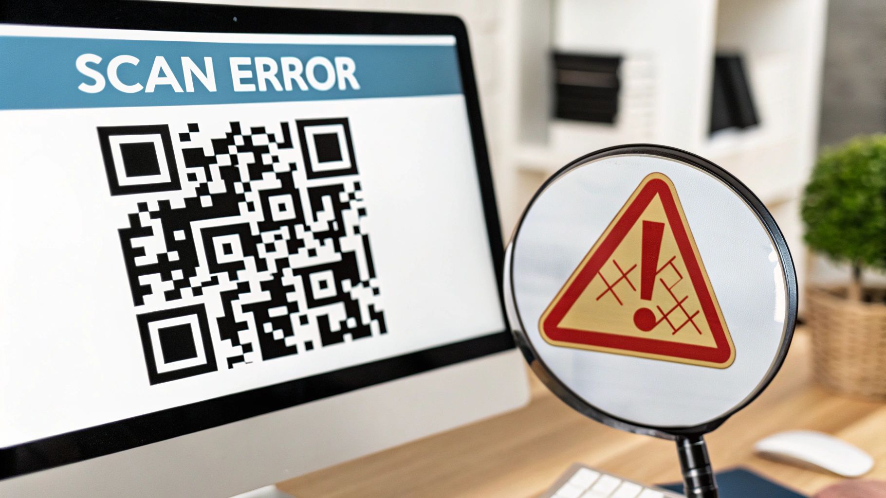 A magnified view of a blurry QR code, symbolizing common scanning issues.