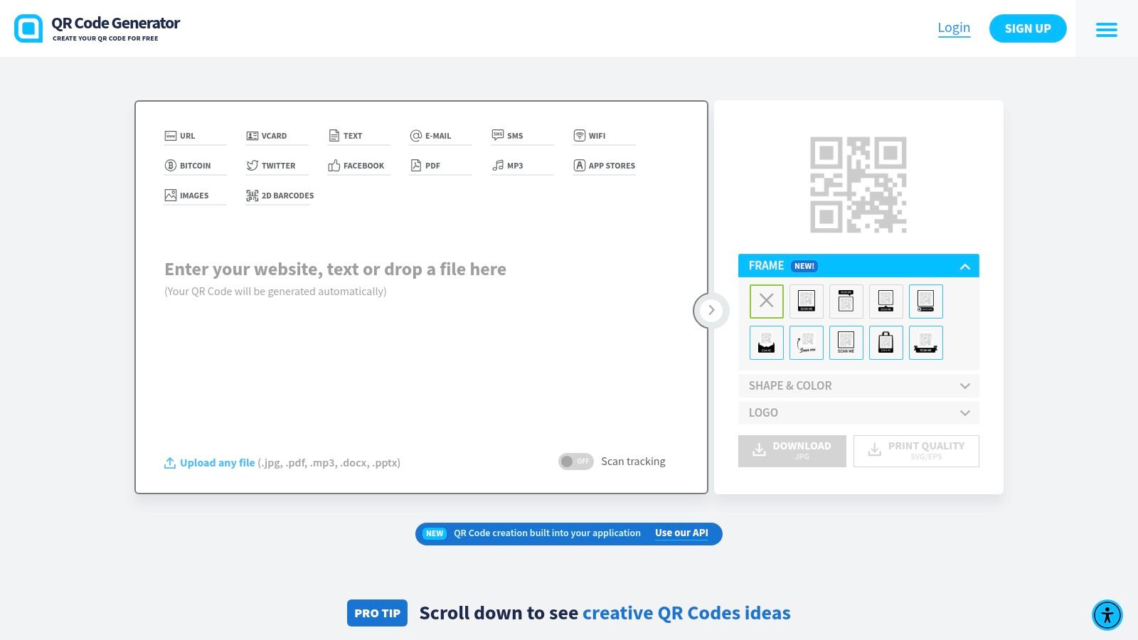 Screenshot of QR Code Generator Pro interface